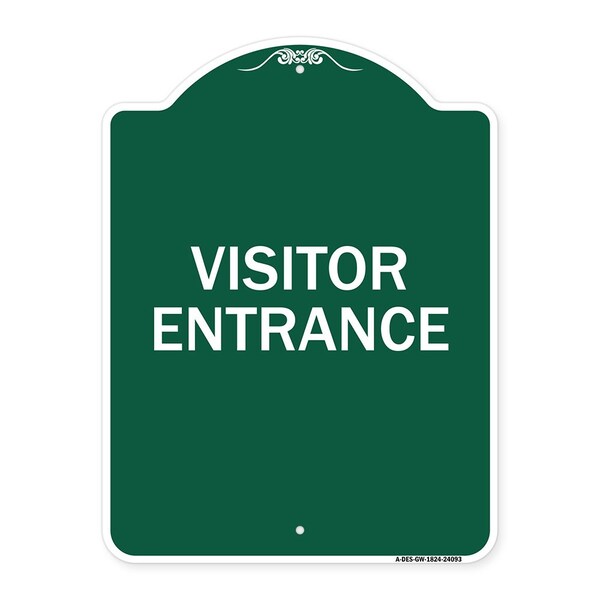 Designer Series Entrance Visitor Entrance, Green & White Aluminum Sign, 18" H, GW-1824-24093